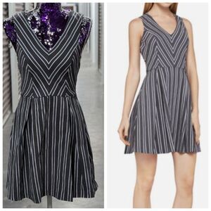 BCBGeneration Grey & White Small Striped Fit & Flare Dress NWT Minimalist Preppy